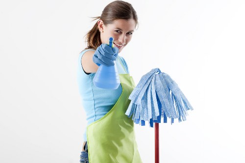 Commercial cleaning team working in a Westhampstead office reception area