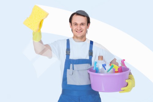 Post builders cleaning of a flat interior with attention to dust and residue