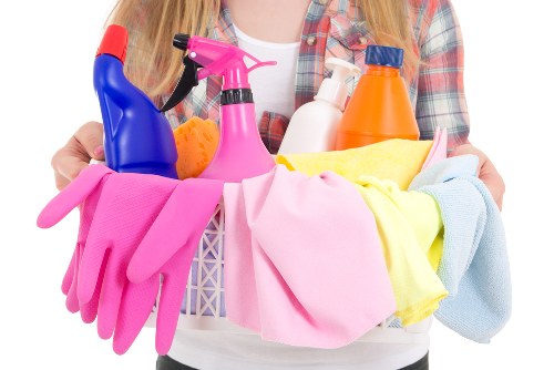 Cleaning supplies and equipment prepared for a business premises visit
