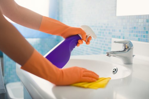 Professional deep cleaning of a bathroom during move-out cleaning in Westhampstead